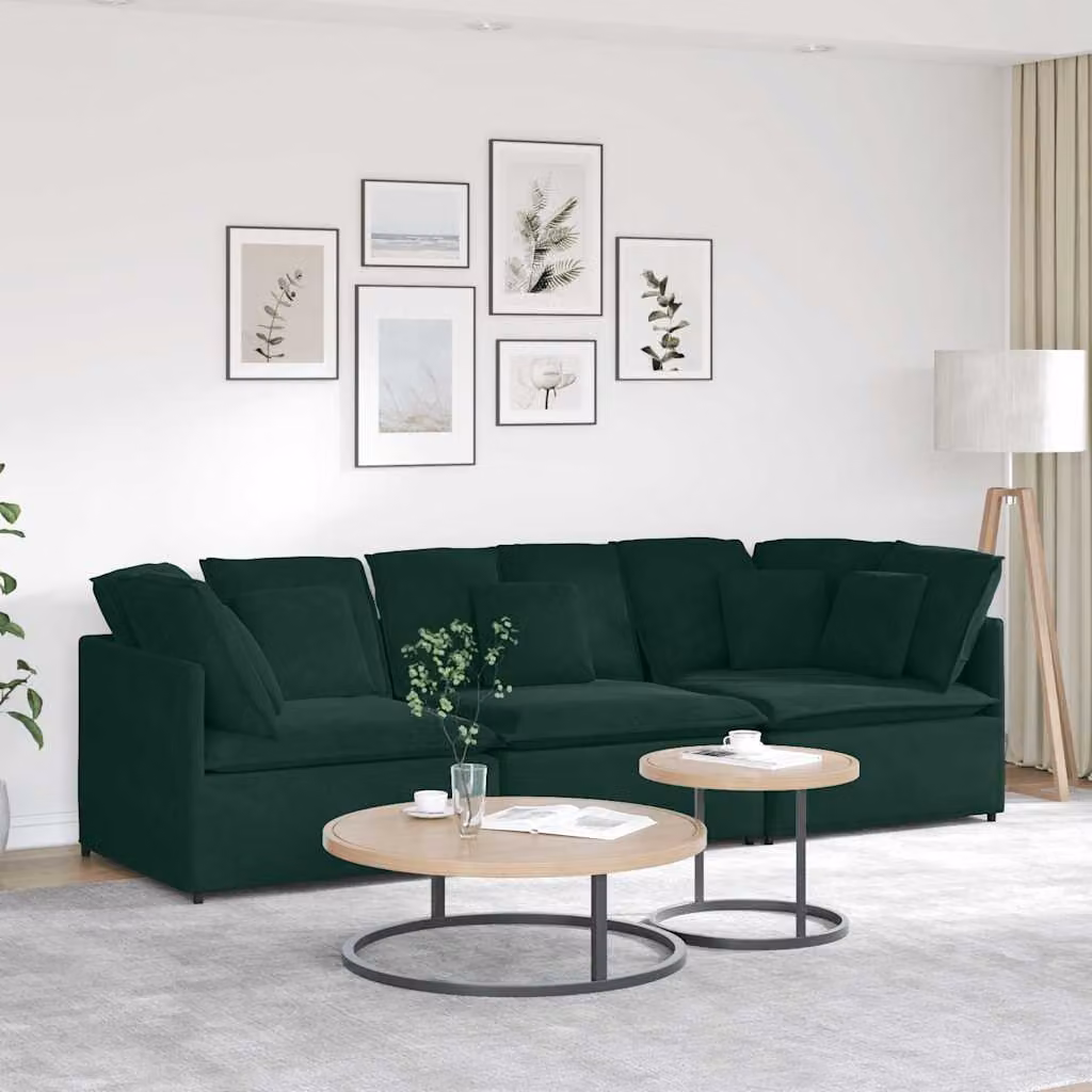 vidaXL Divano Modulare a Forma di U con Cuscini in Velluto Verde per Soggiorno