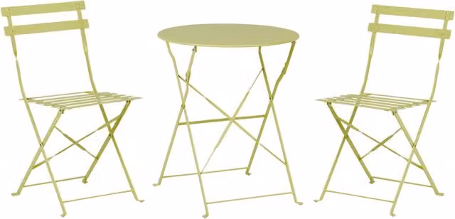 Set da bistrot Beliani in metallo verde per giardino e balcone con tavolo pieghevole e sedie L/P/H: 60 x 60 x 72 cm