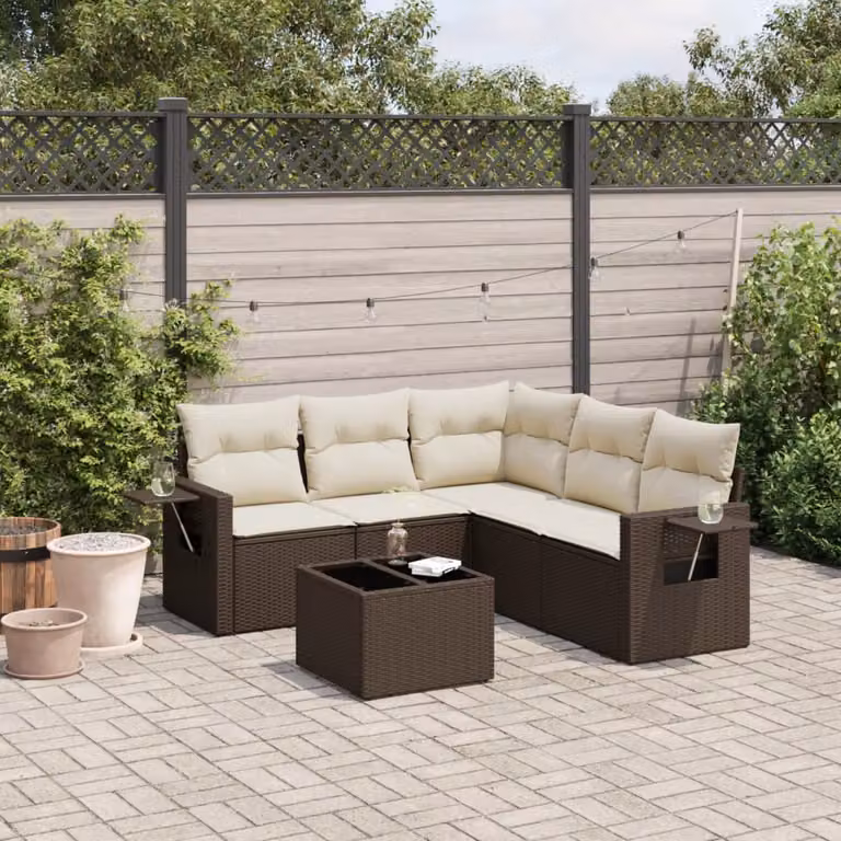 vidaXL Set Divano da Giardino 6 pz in Polyrattan Marrone con Cuscini e Tavolino