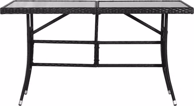 Tavolo da giardino rettangolare vidaXL in polyrattan e vetro nero L: 140 cm, P: 80 cm, H: 74 cm