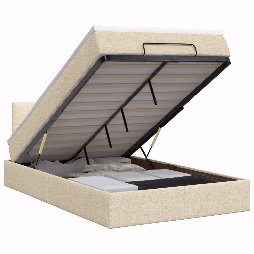 Letto ottomano con contenitore a sollevamento vidaXL in tessuto beige e bianco L: 120 cm, P: 200 cm, H: 88 cm – 2
