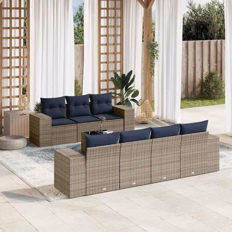 Maison Exclusive - Set di 8 divani da giardino con cuscini, grigio, polyrattan