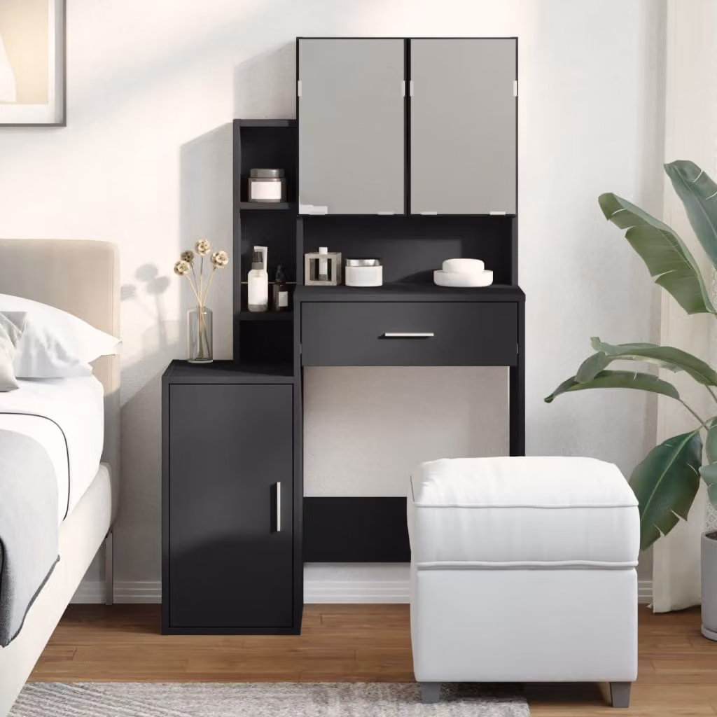 vidaXL Toeletta con Armadietto Nero L: 80 cm, P: 35 cm, H: 132 cm