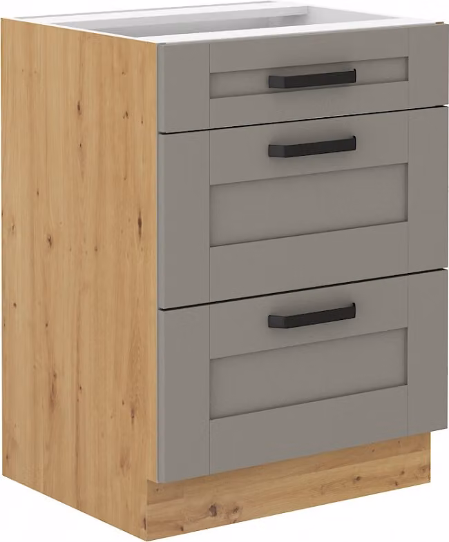 Armadietto con cassetti LAILI - larghezza 60 cm, grigio chiaro / rovere artisan