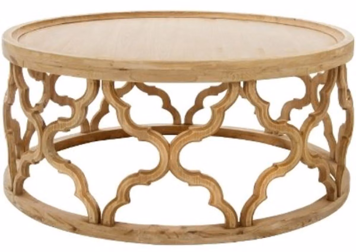 Tavolino di design Casa Padrino colori naturali Ø 80 x H. 37 cm - Tavolo da salotto moderno rotondo in legno