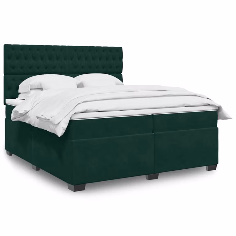 vidaXL Giroletto a Molle con Materasso Ibrido in Velluto Verde Scuro L/P: 200 x 200 cm