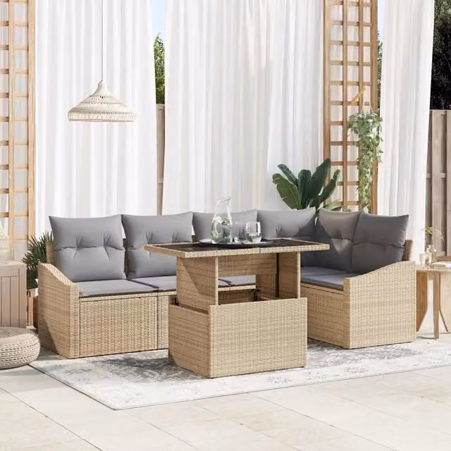 Set Divano da Giardino 6 pz Beige e Grigio Chiaro polyrattan 3349006