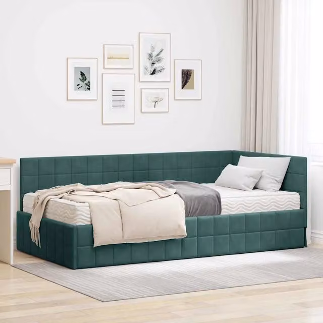 Struttura Letto Angolare con Materasso 2 pz-Giroletto con materasso Verde Velluto 381861