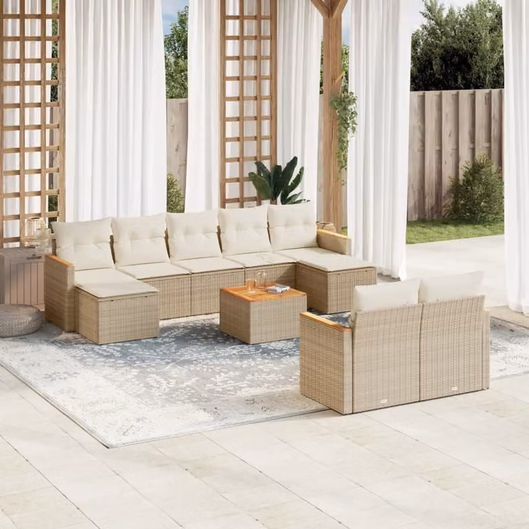 Maison Exclusive - Set da giardino 10 pezzi con cuscini in polyrattan beige