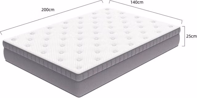 Materasso a 7 zone 140x200 cm; altezza 25 cm; molle e schiuma; bianco antico