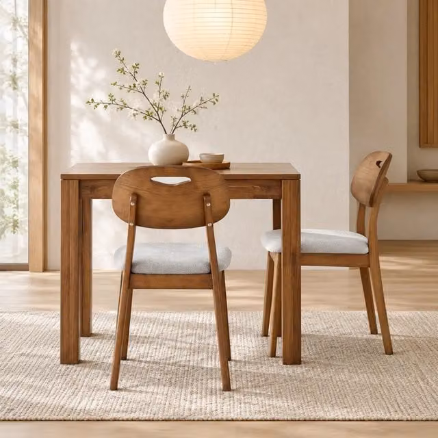 Set di 2 sedie da pranzo MIVRAY con schienale ovale in legno di gomma e seduta imbottita in tessuto grigio e struttura in metallo marrone