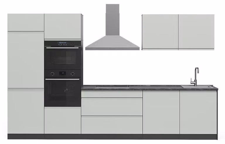 Cucina componibile Vicco R-Line Verde pastello/Antracite 340 cm piano di lavoro Satin, Model 70593