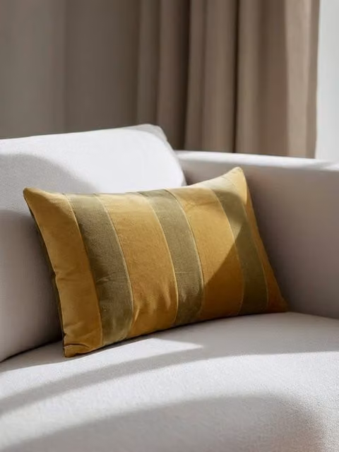 Cuscino Goose Kenay Home a righe rettangolare in cotone, giallo e marrone, L 40 x P 40 x H 40 cm
