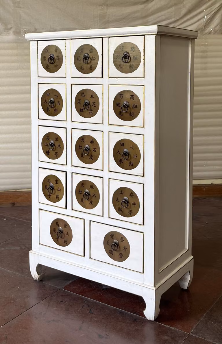 Cassettiera antica 14 cassetti in legno altezza114cm colore:oro bianco