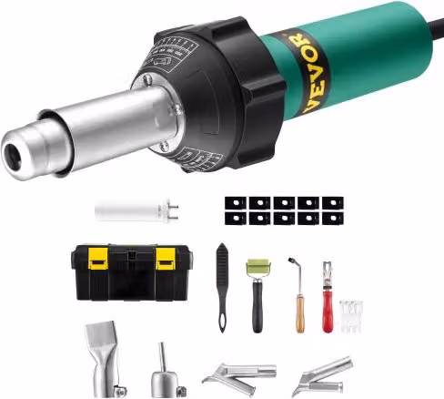 VEVOR Saldatrice ad Aria Calda per Plastica da 1600 W, Pistola Termica per Saldatura in Vinile e TPO da 50°C a 600°C, Kit con 11 Accessori, Colore Verde