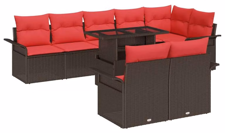 Set Divano da Giardino con cuscino 9 pcs Marrone Poly Rattan