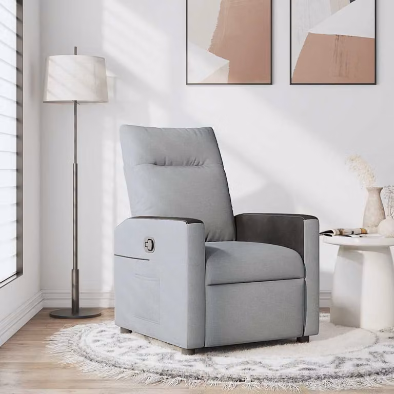 vidaXL Poltrona Reclinabile Relax in Tessuto Grigio e Nero con Braccioli e Regolazione Manuale