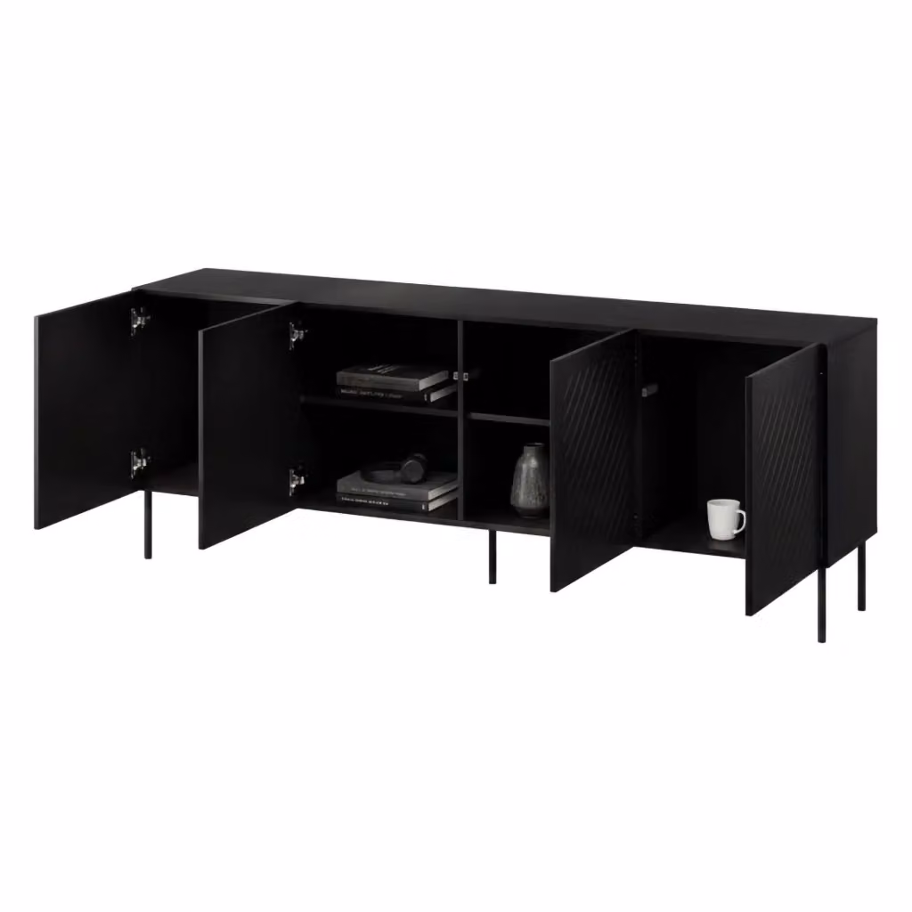 Madia Carema DMORA, Credenza Moderna con 2 Ripiani, Nero Opaco, L: 200.5 cm, P: 42 cm, H: 75 cm – 2