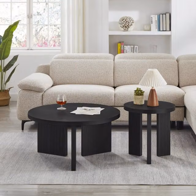 Set di 2 tavolini bassi rotondi MIVRAY in MDF nero opaco per soggiorno, camera da letto o ufficio