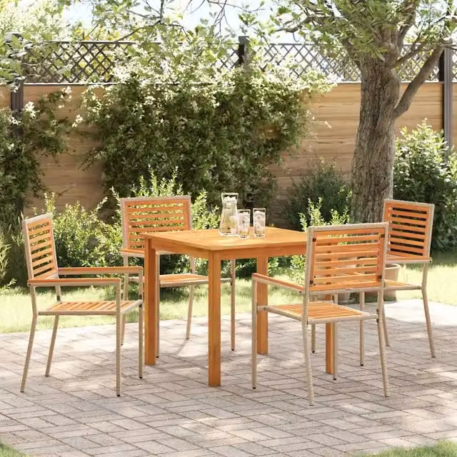Set da Pranzo per Giardino 5 pz Beige Legno di Acacia Massello 3365516