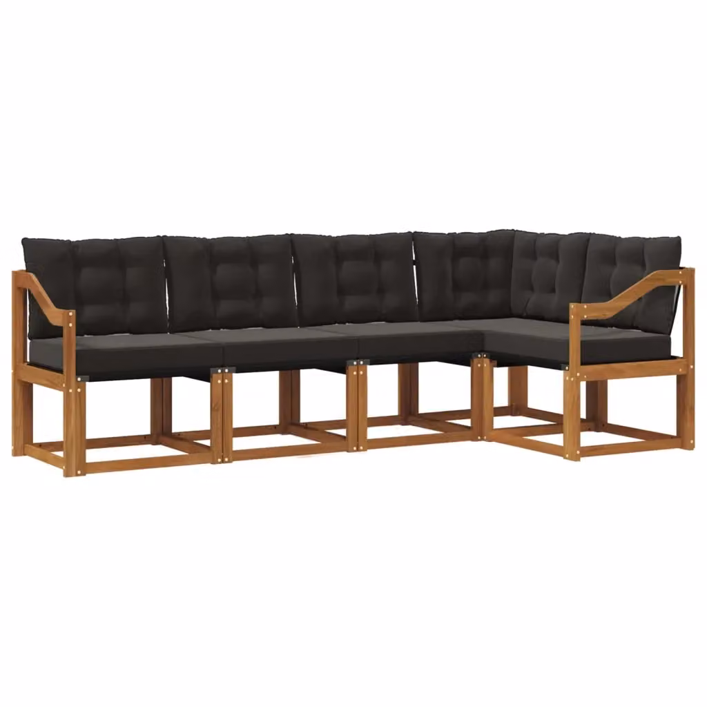 Set di divani da esterno a L vidaXL in legno di acacia con cuscini, Marrone e Nero – 2