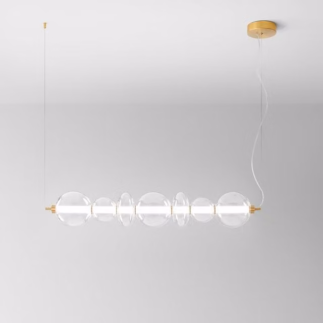 Lampada a sospensione Perenz Bubbles in vetro trasparente e metallo oro/ottone con luce LED bianco caldo e altezza regolabile