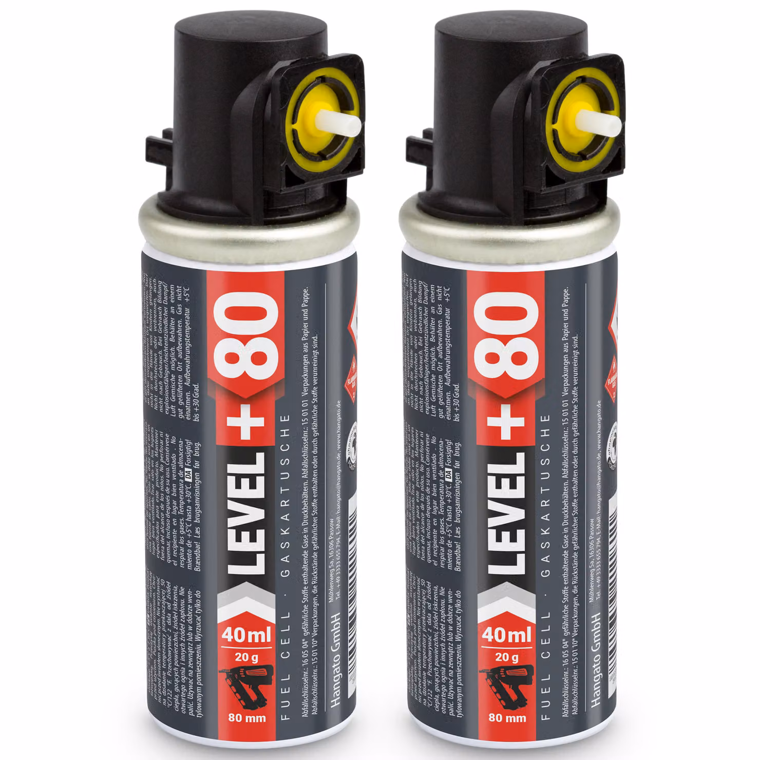 LEVEL+ Cartucce di ricambio, confezione da 2, da 20 grammi/40 ml/80 mm, compatibili con Stiftnagler L+80
