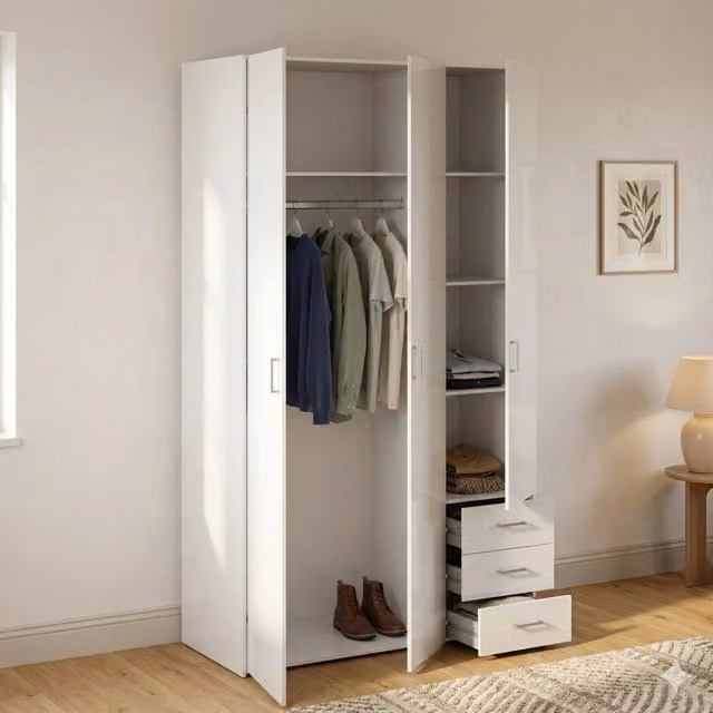 Armadio 3 ante Aquilone DMORA Bianco lucido L: 116 cm, P: 50 cm, H: 200 cm