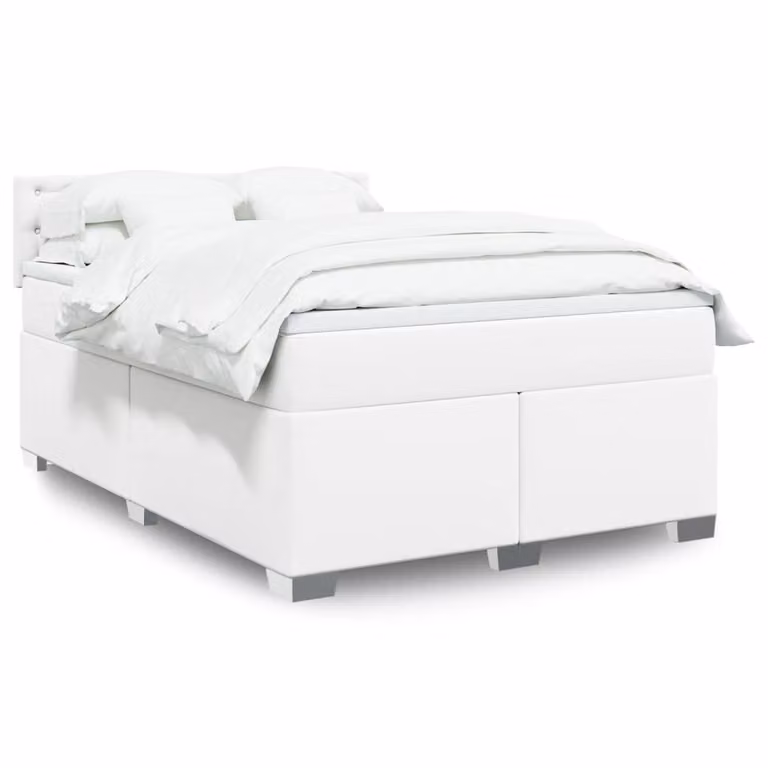 vidaXL Giroletto a Molle Ibrido con Materasso Bianco in Similpelle e Tessuto L/P/H: 140 x 190 cm