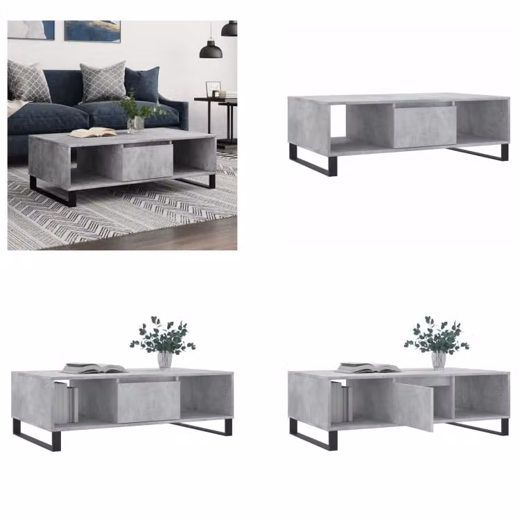 vidaXL Tavolino da caffè grigio cemento 104x60x35 cm materiale a base di legno - Tavolino da caffè - Tavolini da caffè - Tavolino basso - Tavolo
