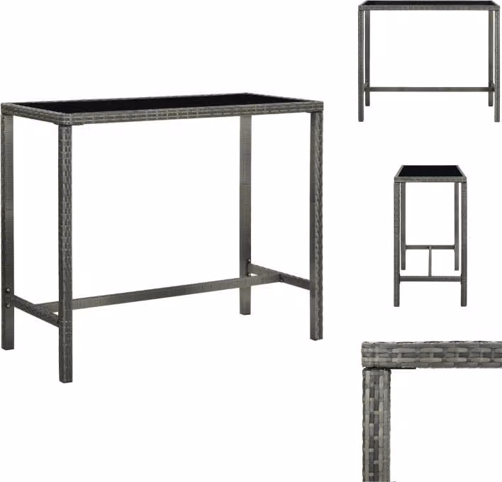 vidaXL Tavolo bar da giardino grigio 130x60x110 cm in poly rattan e vetro - Tavoli da giardino