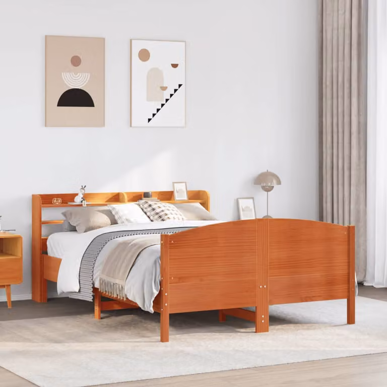 Letto in legno di pino rustico vidaXL Marrone Cera L: 160 cm, P: 200 cm