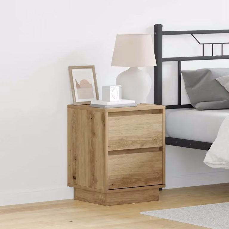 Set di 2 comodini vidaXL moderni in legno marrone con illuminazione integrata, L 39 cm x P 34,5 cm x H 50 cm