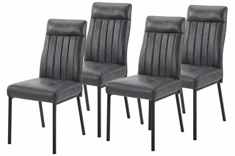 Tavoli Hela, set di 4 sedie da sala da pranzo Catania, rivestimento in microfibra vintage antracite trapuntata, imbottitura FEDERKORB, schienale ergonomico, portata massima 140 kg