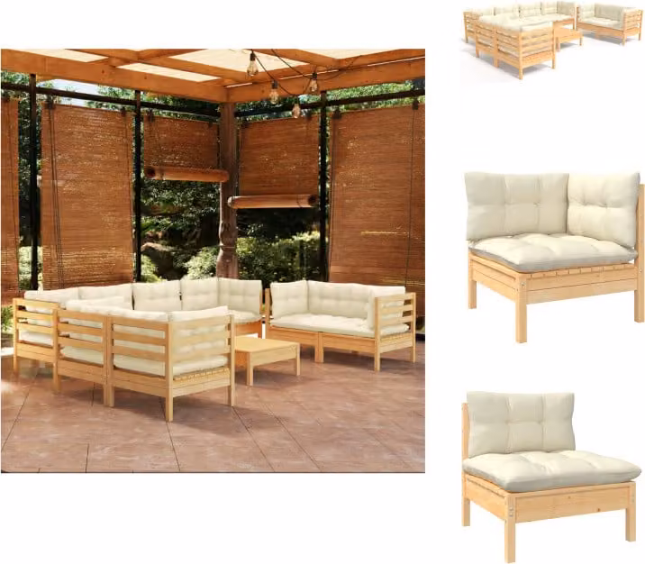 vidaXL Set 9 pezzi da giardino con cuscini crema in pino massiccio - Set di mobili da giardino