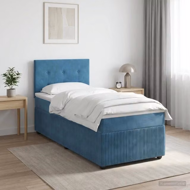 Letto box spring con materasso ibrido vidaXL in velluto blu e bianco L/P: 90 x 190 cm – 1