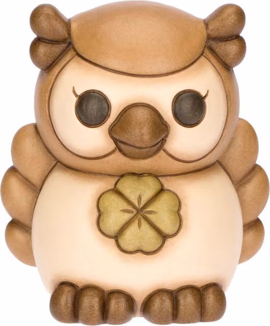 Statuetta Gufo con Quadrifoglio Thun in ceramica marrone