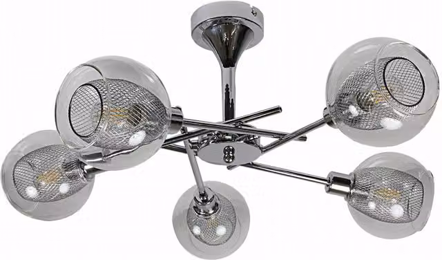 Lampadario Ozzo Candellux moderno in metallo cromato e vetro trasparente con 5 x E14, dimmabile