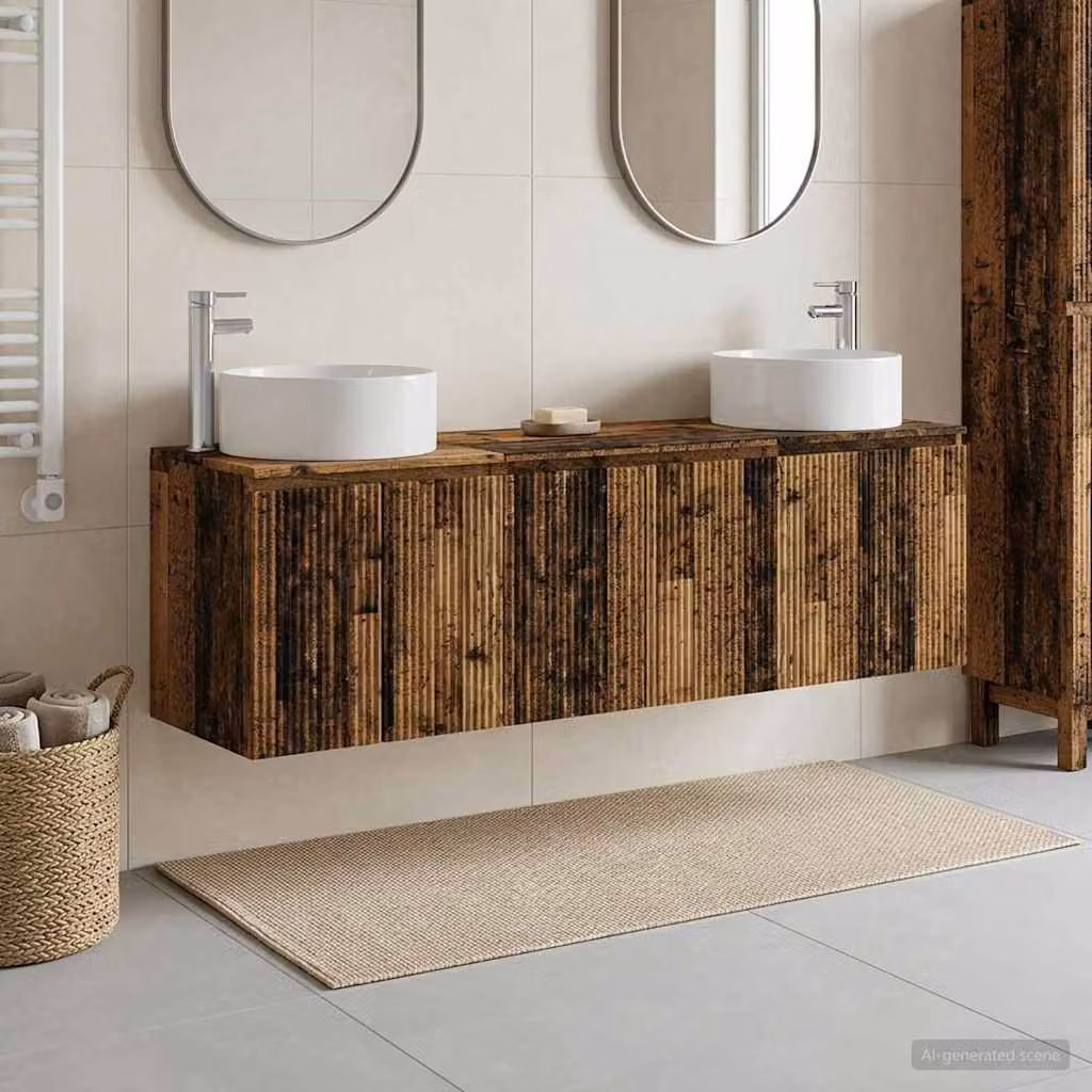Set di armadi da bagno moderni vidaXL in legno marrone, 3 pezzi, L/P/H: 161,5 x 44,5 x 80 cm