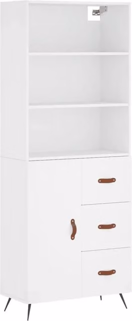 Credenza Buffet da pranzo moderna in legno multistrato e metallo Bianca L: 69,5 cm, P: 34 cm, H: 180 cm