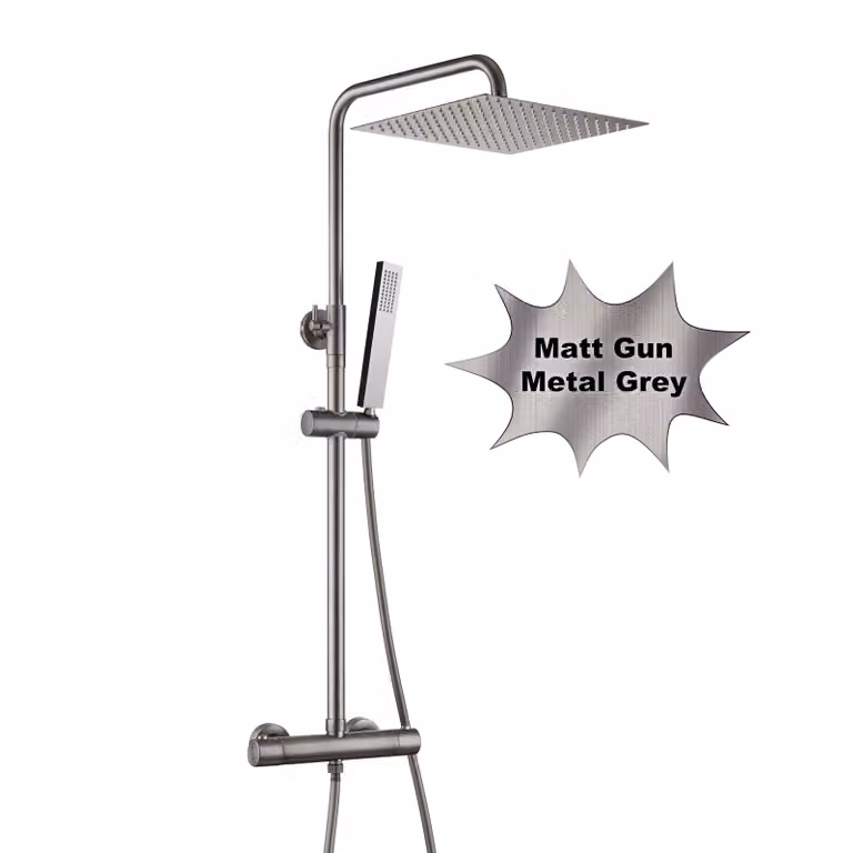 JOHO Colonna Doccia con Miscelatore Set termostatico doccia, set doccia a pioggia asta doccia acciaio inox, soffione quadrato 30x30 cm, Grigio pistola