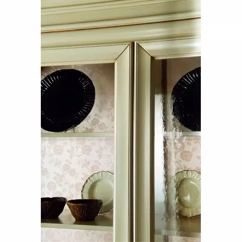 Vetrina shabby chic in legno con ante in vetro Mobili 2G colore avorio L: 145 cm, P: 50 cm, H: 215 cm – 3