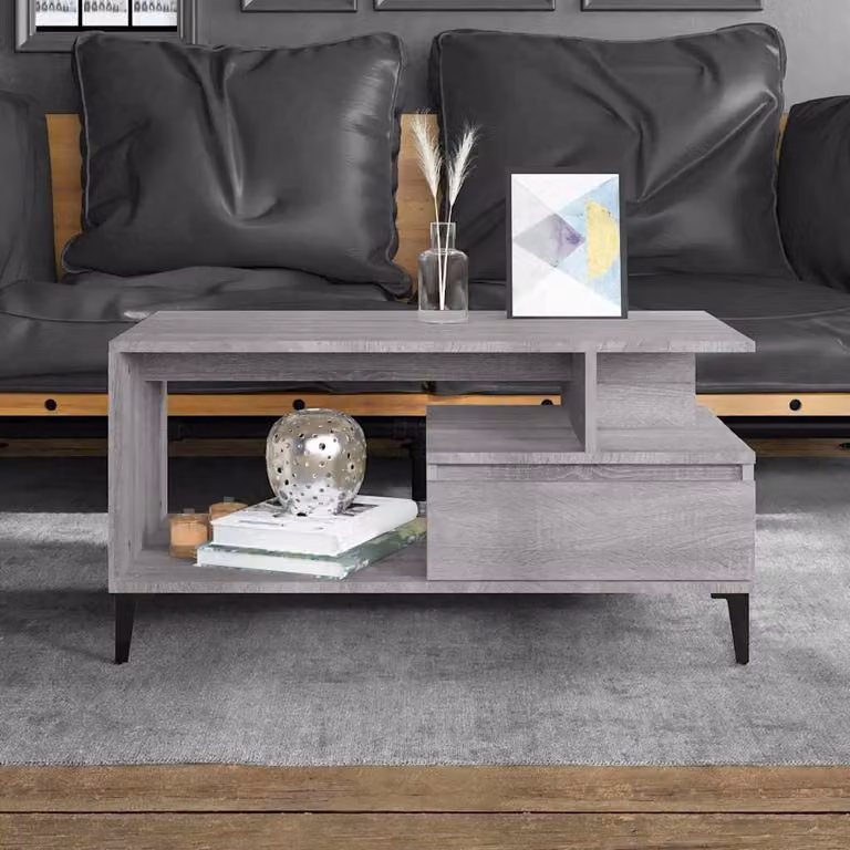 vidaXL Tavolino da Salotto Rettangolare in Legno e Metallo Grigio L: 90 cm, P: 49 cm, H: 45 cm