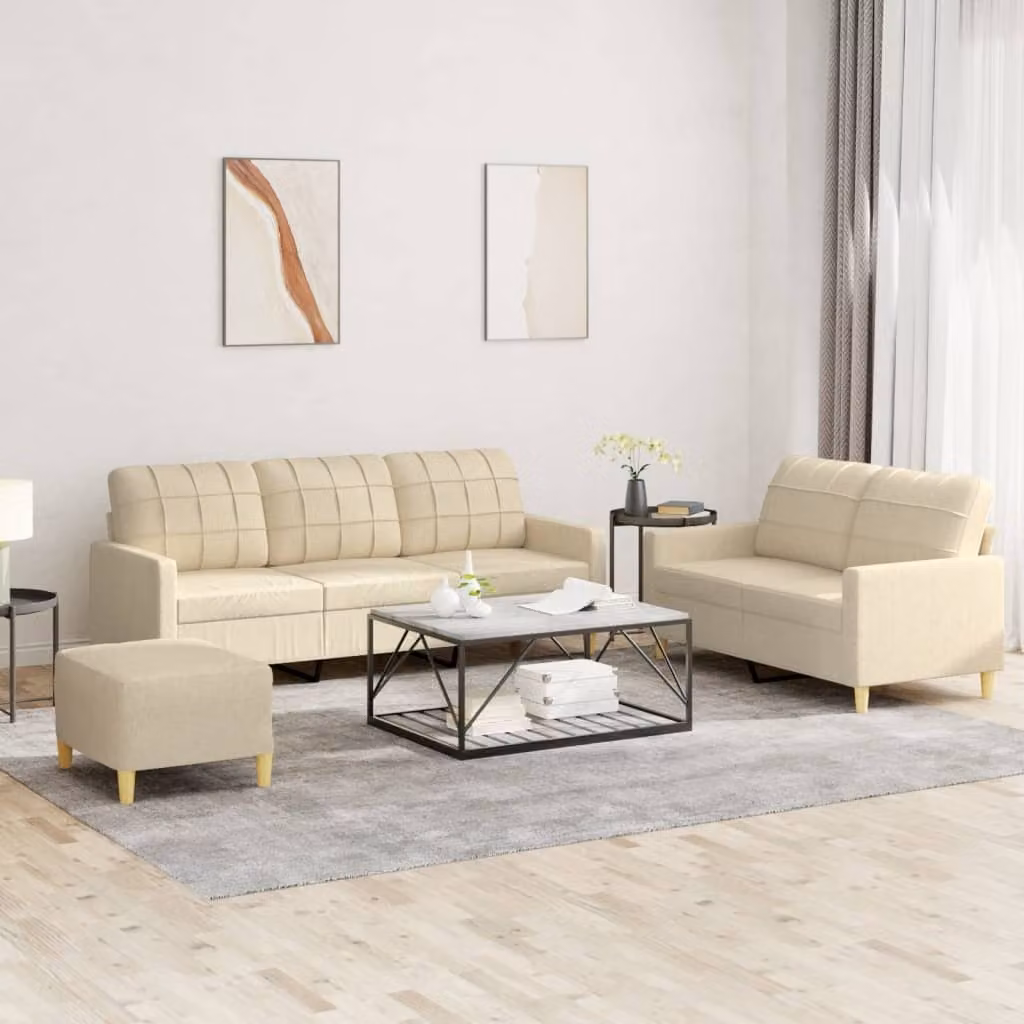 Maison Exclusive - Set divano a 3 pezzi con cuscini in tessuto color crema