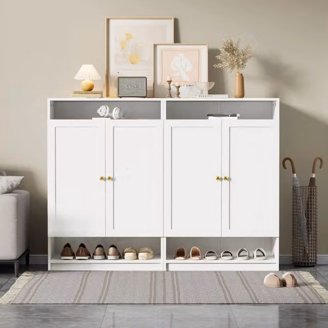 Scarpiera ULEVR 146x34x109 cm con 2 ante e ripiani regolabili, pannello truciolare bianco