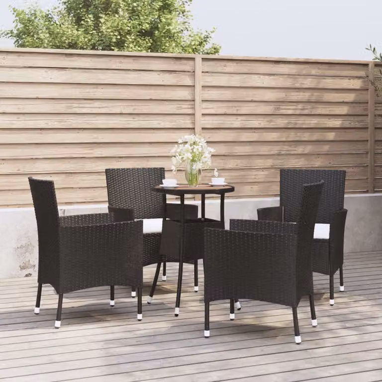The Living Store Set bistrot da giardino 5 pezzi con cuscini in poly rattan nero