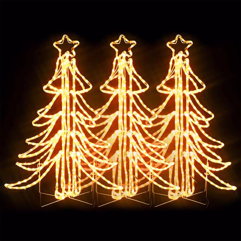 vidaXL Alberi di Natale a LED 3 pz. Pieghevole Bianco caldo 87x87x93 cm