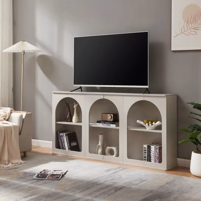 Credenza Trorhun en.casa Mobile Contenitore con Ripiano Grigio L: 160 cm, P: 30 cm, H: 80 cm