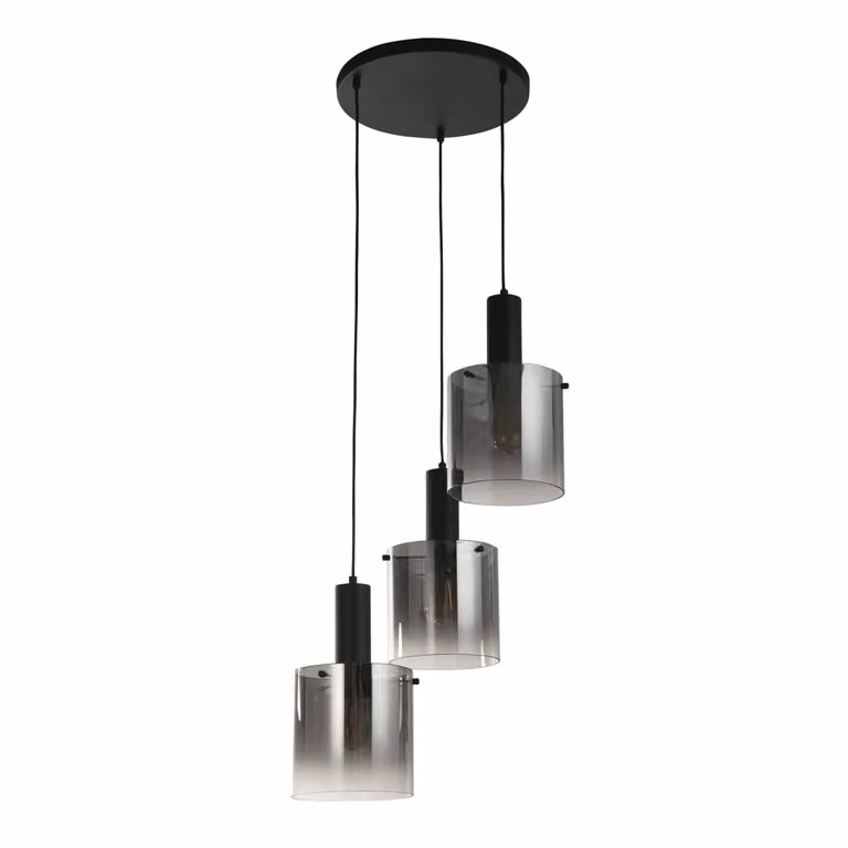 Lampada a sospensione in vetro fumé metallo E27 P: 42 cm H: max. 150 cm nero fumé grigio 3 luci rotonde design retrò