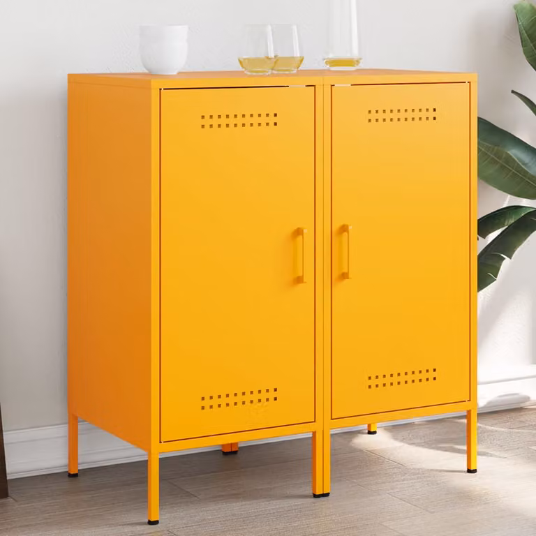 Set di 2 credenze vidaXL in metallo giallo senape, L/P/H: 36 x 39 x 79 cm